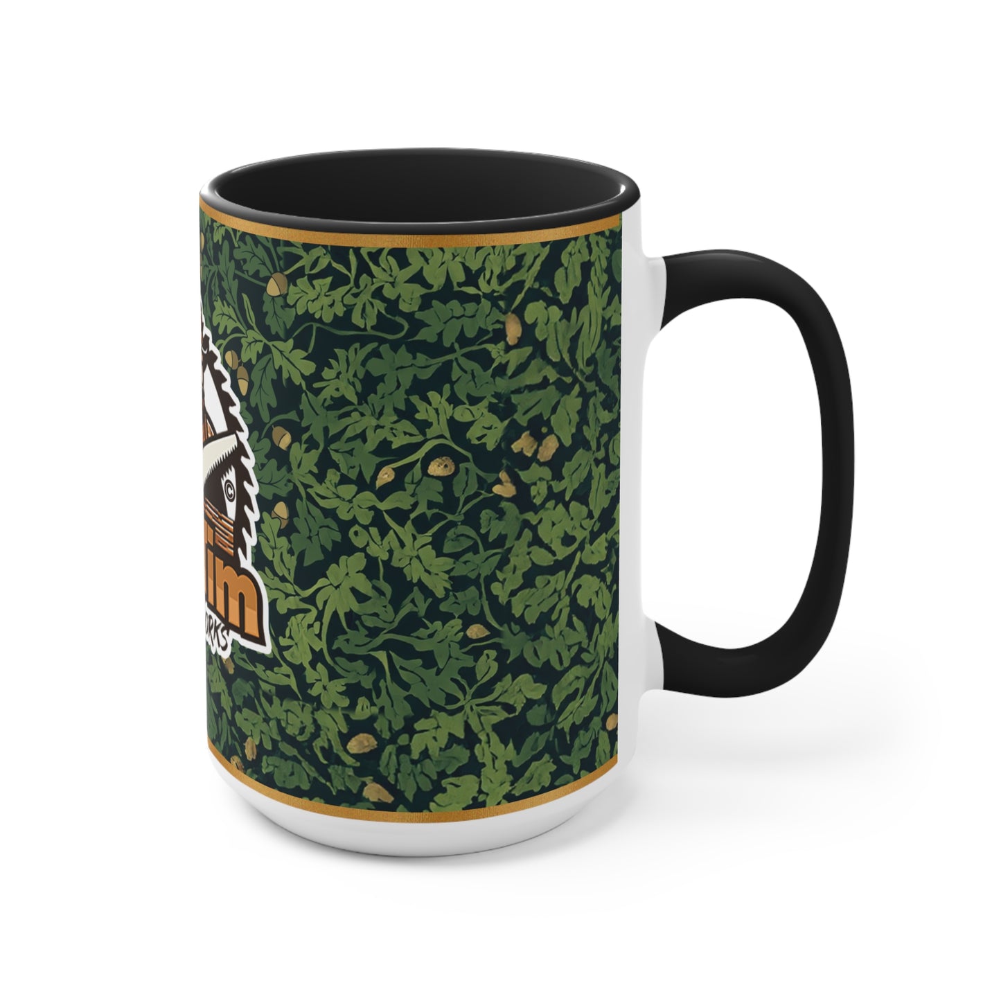 Promotional Mug - Big Tim Woodworks Logo with Oak Leaves and Acorns Design