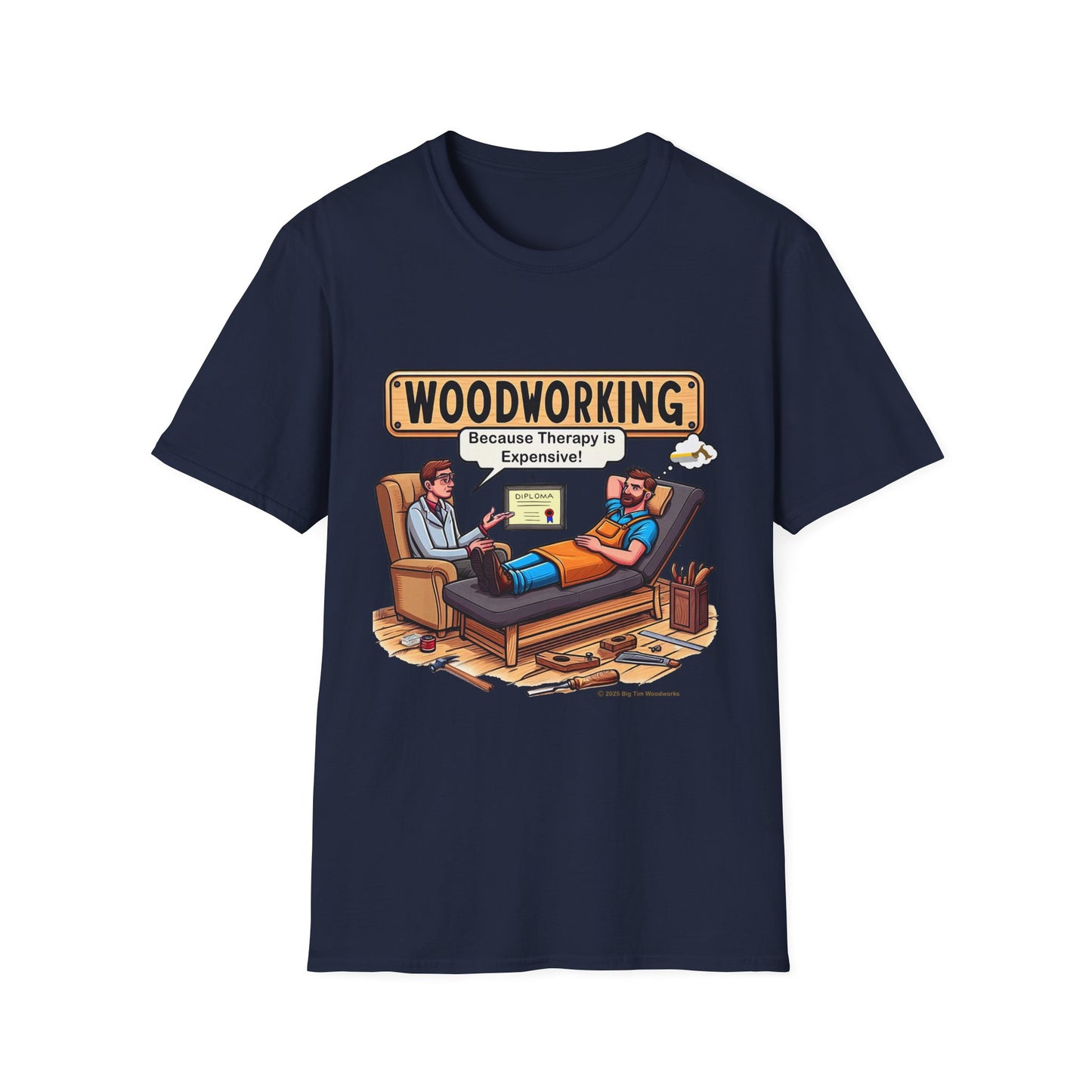 Woodworking Therapy T-Shirt, Funny Gift for Woodworkers, Unisex Tee for DIY Lovers, Birthday Present, Humor Shirt