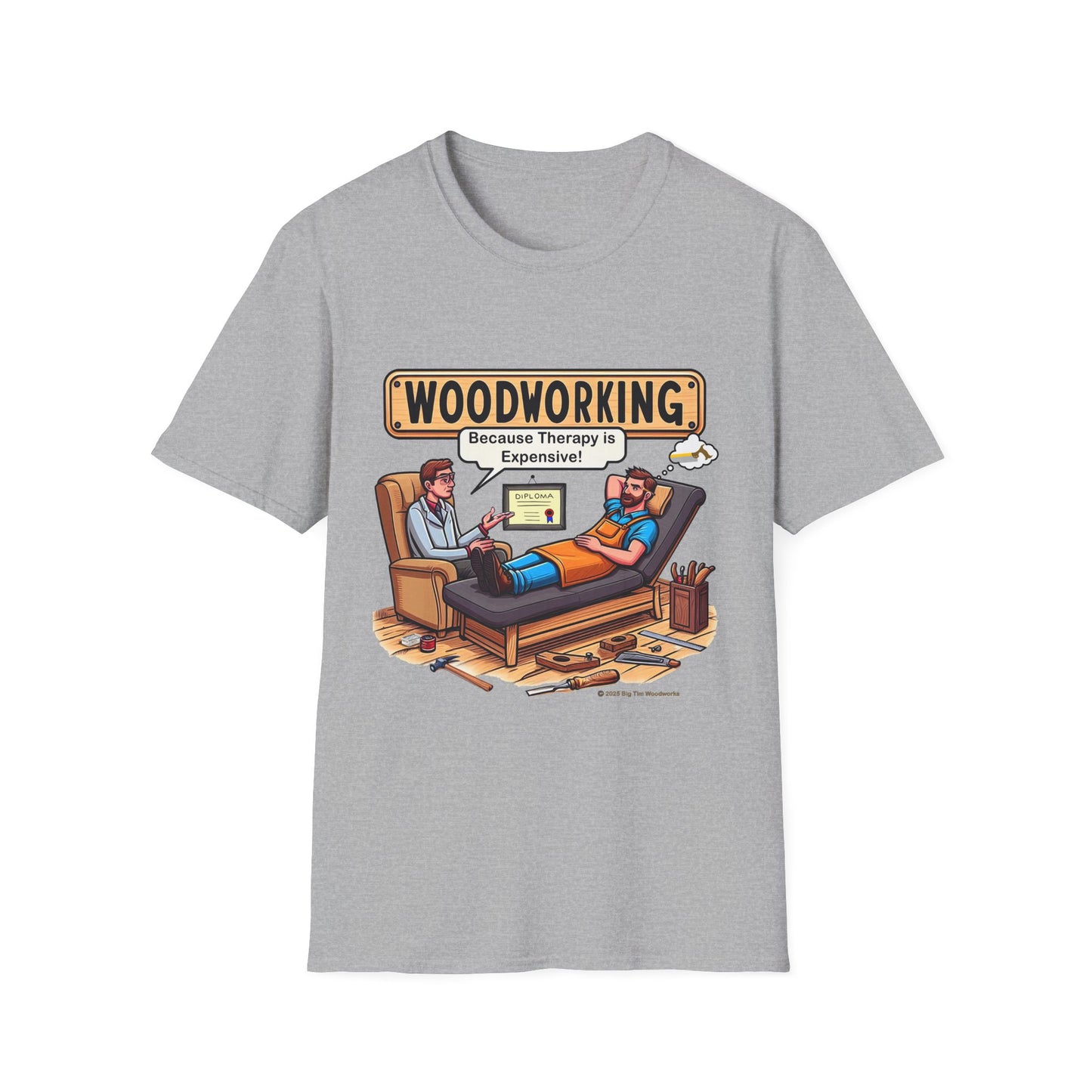 Woodworking Therapy T-Shirt, Funny Gift for Woodworkers, Unisex Tee for DIY Lovers, Birthday Present, Humor Shirt