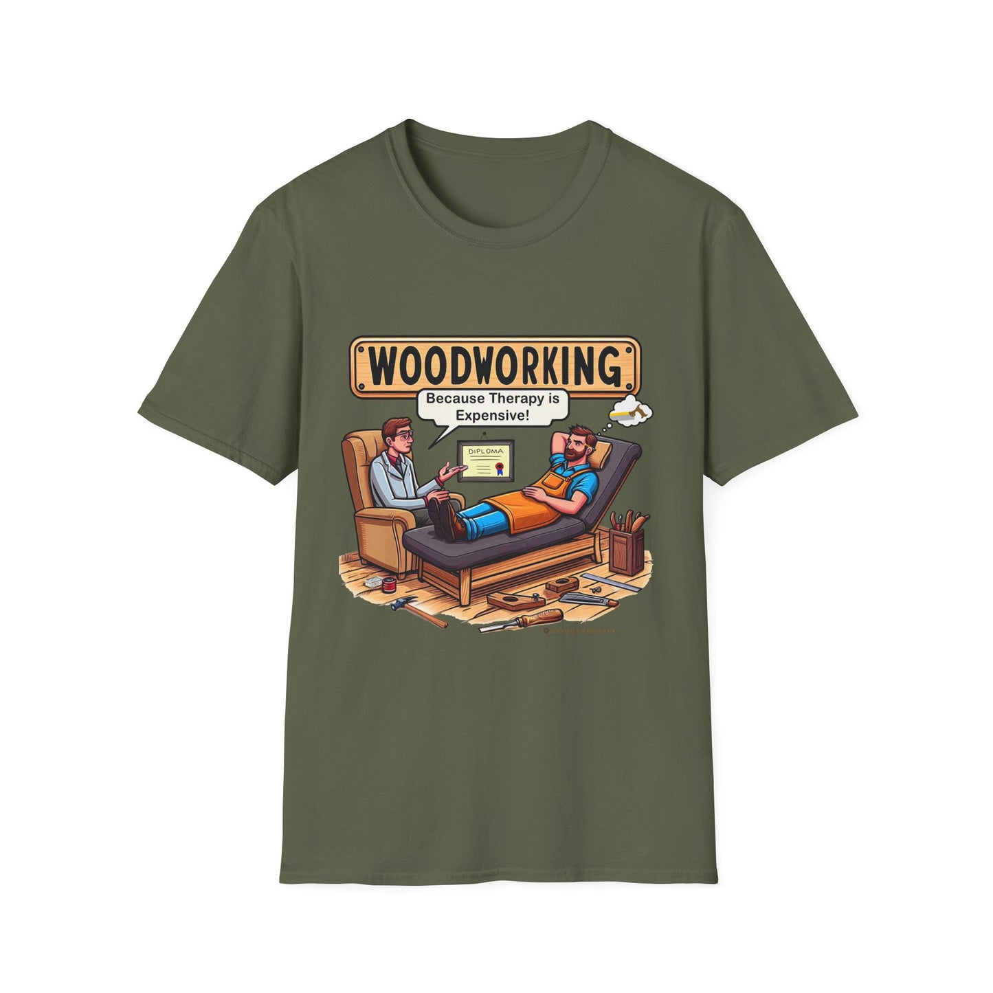 Woodworking Therapy T-Shirt, Funny Gift for Woodworkers, Unisex Tee for DIY Lovers, Birthday Present, Humor Shirt