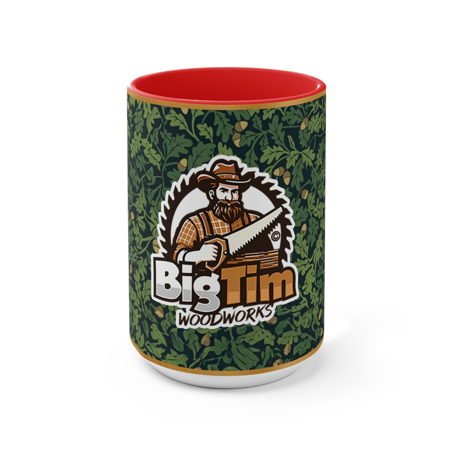 Promotional Mug - Big Tim Woodworks Logo with Oak Leaves and Acorns Design