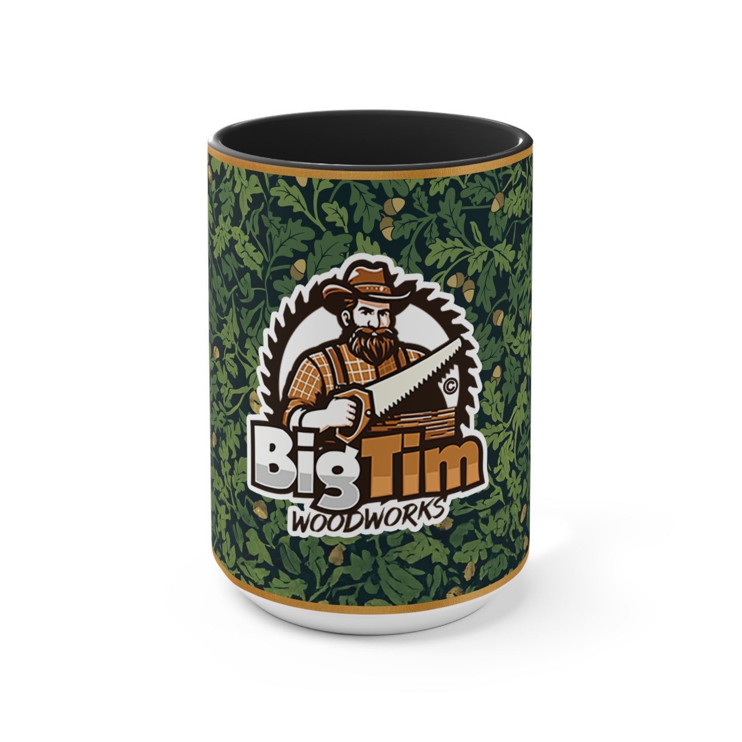 Promotional Mug - Big Tim Woodworks Logo with Oak Leaves and Acorns Design