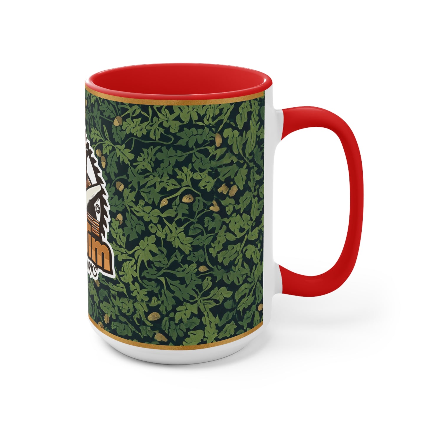 Promotional Mug - Big Tim Woodworks Logo with Oak Leaves and Acorns Design