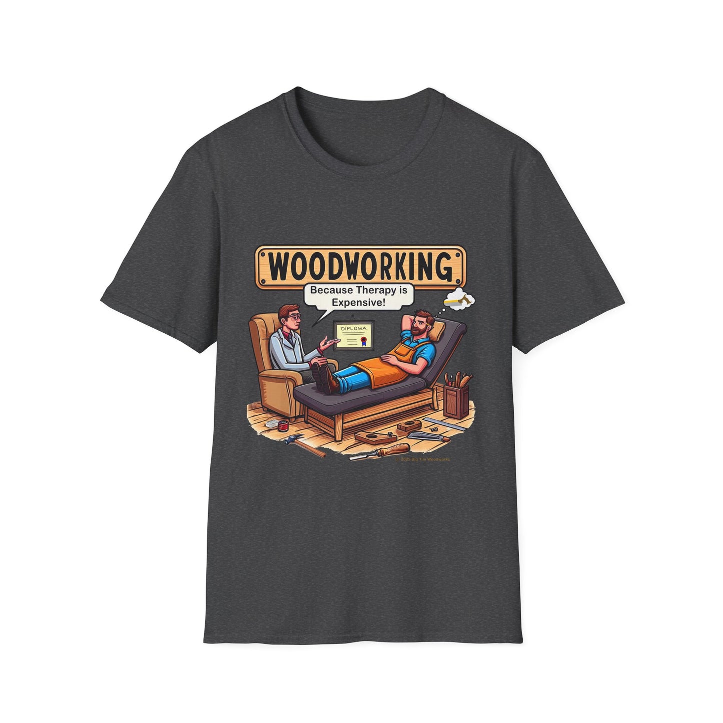 Woodworking Therapy T-Shirt, Funny Gift for Woodworkers, Unisex Tee for DIY Lovers, Birthday Present, Humor Shirt