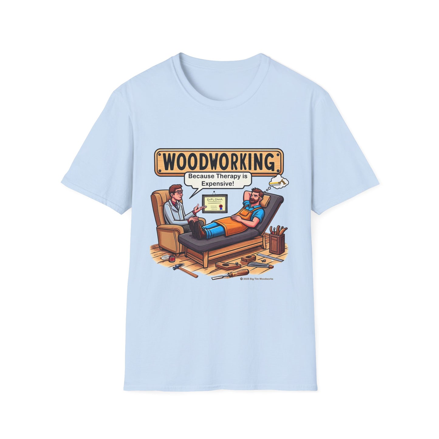 Woodworking Therapy T-Shirt, Funny Gift for Woodworkers, Unisex Tee for DIY Lovers, Birthday Present, Humor Shirt