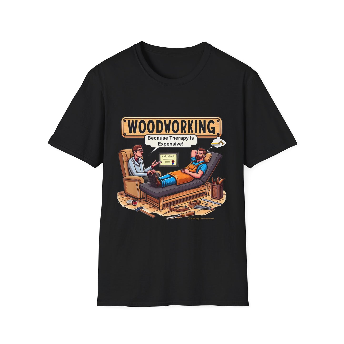Woodworking Therapy T-Shirt, Funny Gift for Woodworkers, Unisex Tee for DIY Lovers, Birthday Present, Humor Shirt